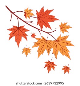 Autumn Maple Leaves on Branch Illustration
