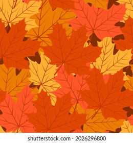 Autumn maple leaves on a brown background, texture for design, seamless pattern, vector illustration