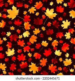 hojas de arce de otoño sobre fondo de marrón. patrón sin costuras vectorial. papel envolvente. muestra de tela. plantilla de diseño repetitivo para tarjeta de saludo, imprimir, banner, volante, invitación. textura moderna y elegante