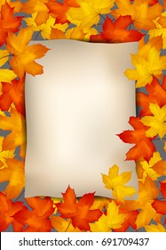  autumn maple leaves on a old paper background
