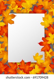  autumn maple leaves on a  paper background