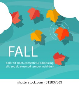 Autumn maple leaves on the water, top view, vector illustration