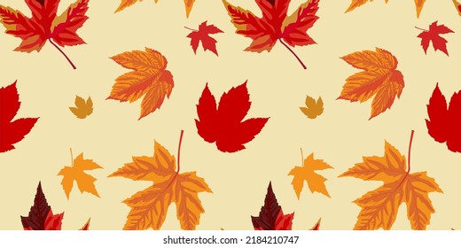 Autumn maple leaves Seamless Pattern Design. Colorful Maple leaves vector. Maple leaves. Perfect for backdrop, banner, poster, wrapping paper, wallpaper, textile, fabric.