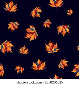 Autumn Maple leaves seamless vector pattern. Abstract geometric design. Hand drawn.