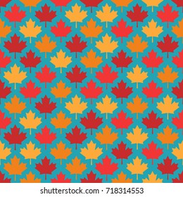 autumn maple leaves symmetrical seamless pattern on blue background. vector illustration - eps 8