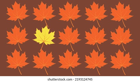 autumn Maple leaves  vector, one leaf is different from the others - abstract vision be different, unique personality or standing out from the crowd, leadership quality