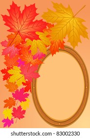 Autumn maple leaves and wooden framework, file EPS.8 illustration.
