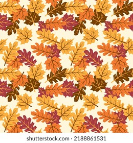 Autumn maple and oak leaves with Ivory background. Perfect for fall and Thanksgiving. Seamless vector pattern