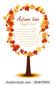 Autumn Maple Tree With Falling Leaves on White Background. Elegant Design with Text Space and Ideal Balanced Colors. Vector Illustration.