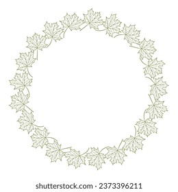 autumn maple tree leaf line style art drawn round frame