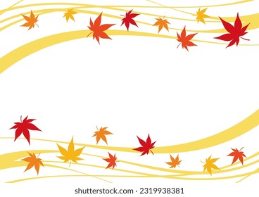 Autumn maple and wavy lines, vector illustration