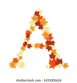 Autumn Maples Leaves Letter A. Golden Fall Design. Vector illustration.