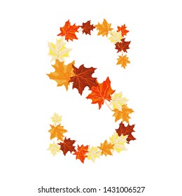 Autumn Maples Leaves Letter S. Golden Fall Design. Vector illustration.