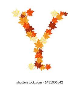 Autumn Maples Leaves Letter Y. Golden Fall Design. Vector illustration.