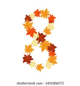 Autumn Maples Leaves number 8. Golden Fall Design. Vector illustration.