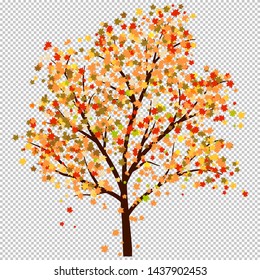 Árbol de máscaras otoñales con hojas caídas. Ilustración vectorial.