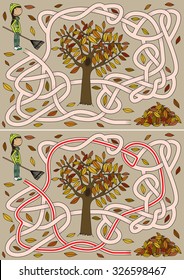 Autumn maze for kids with a solution