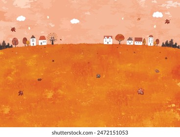 autumn meadow and houses landscape