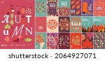 Autumn. Mega set. Simple flat vector illustrations. Background patterns hello autumn, autumn sale, seasons. Perfect background for banner, poster, flyer, cover.