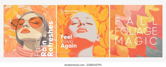 Autumn melancholy. Portrait of a girl on an autumn background. Autumn mood. Music cover design. Design of creative posters. Abstract vector wallpaper. 