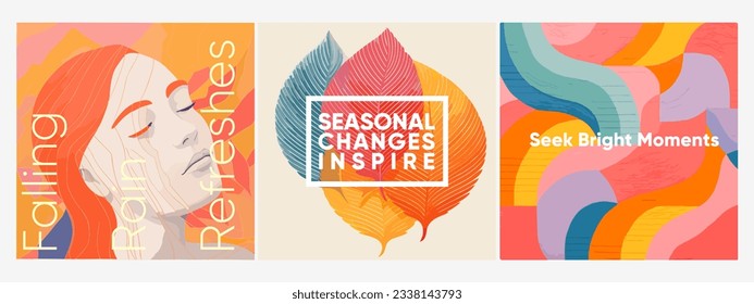 Autumn melancholy. Portrait of a girl on an autumn background. Autumn mood. Music cover design. Design of creative posters. Abstract vector wallpaper. 