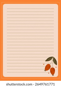 Autumn memories page template with rosehip branch