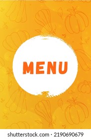 Autumn menu design template with pumpkins in yellow. For your food photos
