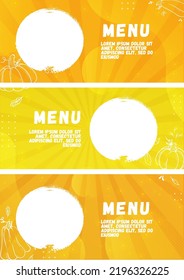 Autumn menu design template with pumpkins in yellow. For your food photos