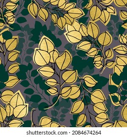 autumn metallic leaves vector seamless pattern. background for fabrics, prints, packaging and postcards