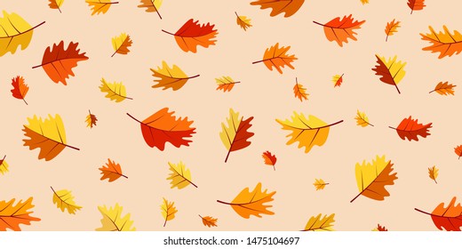 Autumn minimalist concept background. Falling leaves in a flat style. Elements of graphic design for banners, web pages, postcards, signboards, covers. Autumn sale, discounts template