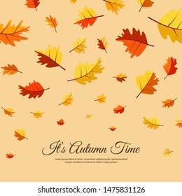 Autumn minimalist concept background. Falling leaves in a flat style. Elements of graphic design for banners, web pages, postcards, signboards, covers. Autumn sale, discounts template