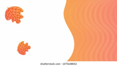 Autumn minimalistic background in flat modern style. Bright orange maple leaves and dynamic geometric shapes (wavy lines) isolated on white. Vector graphics. Modern design.