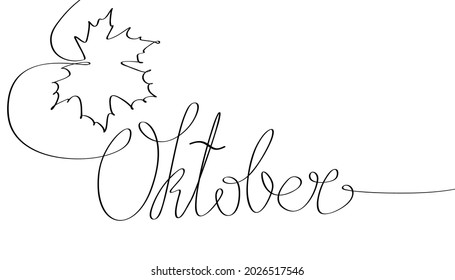 Autumn minimalistic drawing. The word "October" is drawn with a single line.