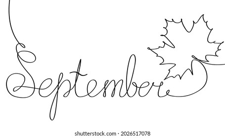 Autumn minimalistic drawing. The word "September" is drawn with a single line.