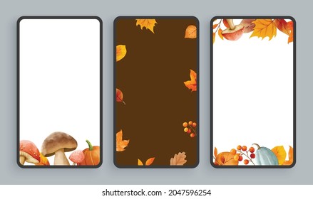 Autumn mobile screen background. Abstract smartphone background template watercolor style.