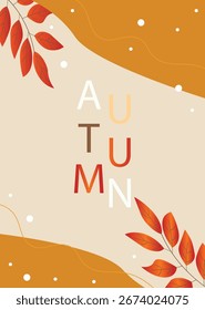  Autumn mobile  wallpaper  background bright vibrant social media poster, banner, cover, card, story , with yellow and orange leaves. modern autumn greeting card template.