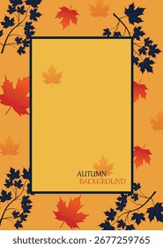 Autumn mobile  wallpaper  background bright vibrant social media poster, banner, cover, card, story , with yellow and orange leaves. modern autumn greeting card template.