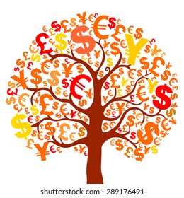 Autumn money tree isolated on White background. Vector Illustration