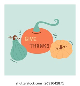 Autumn mood cute card with pumpkins and lettering
