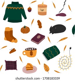 Autumn mood.  Fall sat vector doodle flat illustration. Hand drawn collection.