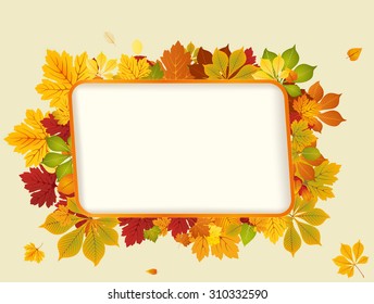 Autumn mood. Frame of the bright red, yellow and orange autumn leaves of trees. Vector illustration for banners, posters, covers and other advertising.