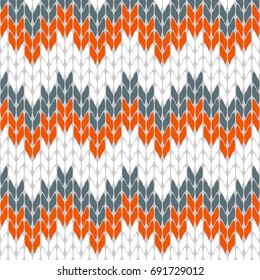 Autumn mood knitted pattern white, orange and grey abstract background triangle isolated vector