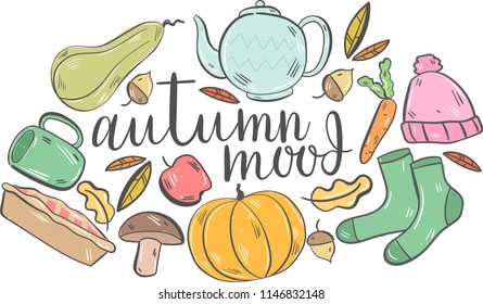 autumn and autumn mood painted on a light background. 
Color picture.