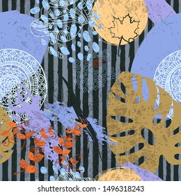 Autumn mood. It will be raining. Abstract seamless background, vector collage.