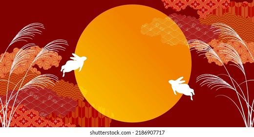 Herbstmond auf japanischem Muster-Hintergrund