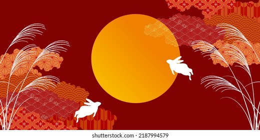 Luna de otoño viendo fondo de patrón japonés