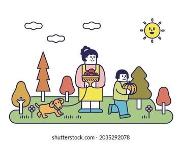 Autumn - Mother and Child, Dog