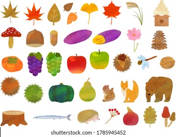 Autumn motif illustration material / analog style