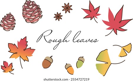 Autumn motif set pine pop, fallen leaves, acorn, ginkgo, maple leaf