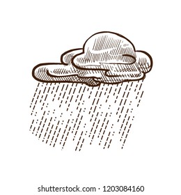 Autumn and autumn motives. Autumn, cloudy, gloomy weather, with clouds, rain, rain. A natural phenomenon. Illustration in style engraving.